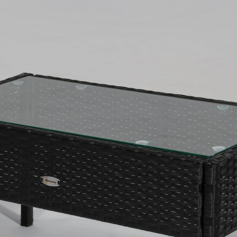 Outsunny Set da Giardino 4 Pezzi in Rattan PE con Tavolino da Giardino, 2 Poltroncine e Divano 2 posti, Nero e Crema