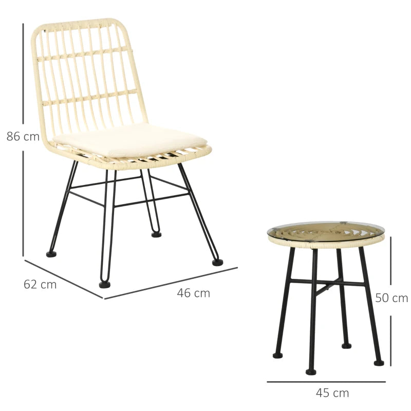 Outsunny Set Mobili da Giardino 3 Pezzi con Tavolino e Sedie in Rattan PE, Poilestere e Acciaio per Esterni, Crema