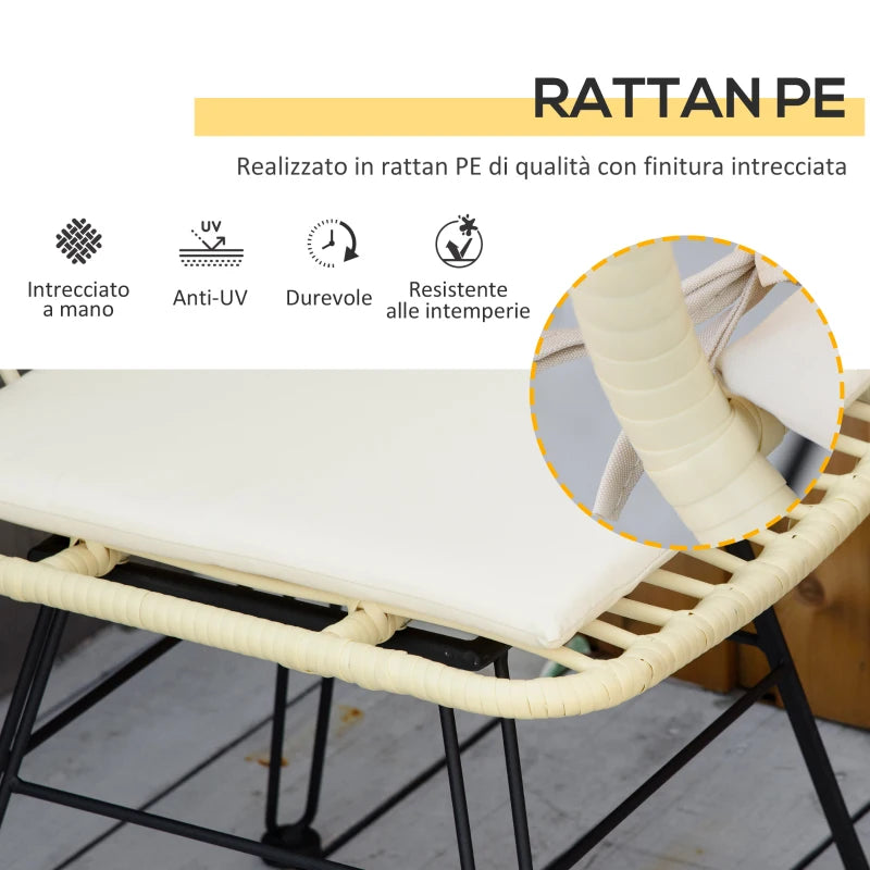 Outsunny Set Mobili da Giardino 3 Pezzi con Tavolino e Sedie in Rattan PE, Poilestere e Acciaio per Esterni, Crema