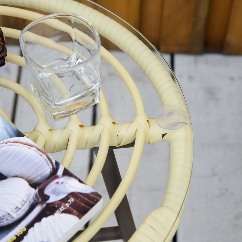 Outsunny Set Mobili da Giardino 3 Pezzi con Tavolino e Sedie in Rattan PE, Poilestere e Acciaio per Esterni, Crema