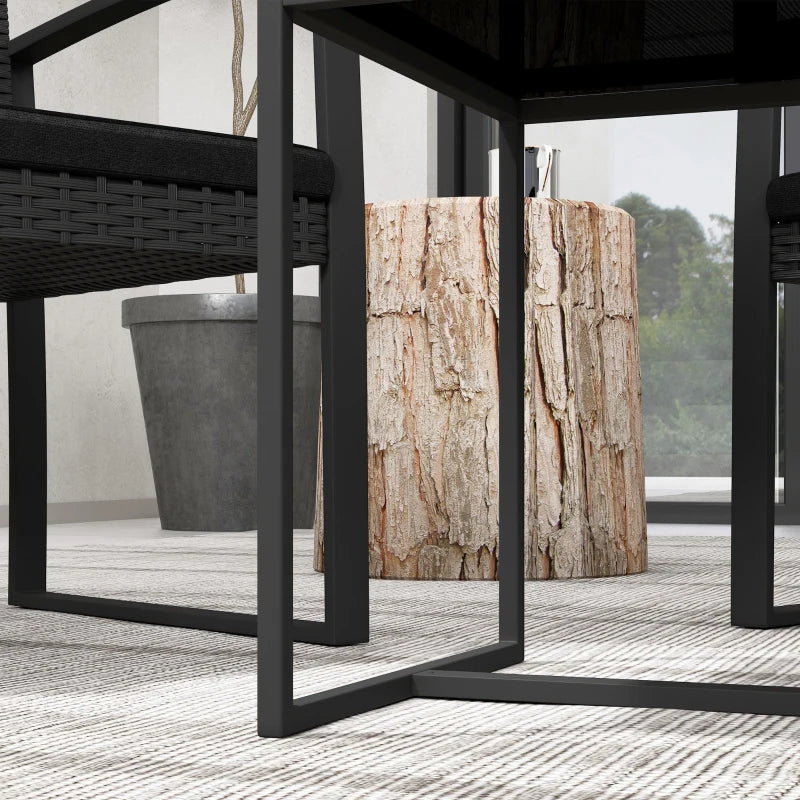 Outsunny Set da Giardino 3 Pezzi con 2 Sedie con Cuscini e Tavolino con Piano in Vetro, Effetto Rattan Nero