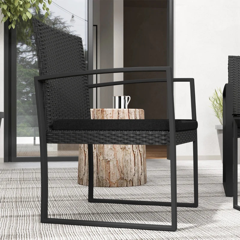 Outsunny Set da Giardino 3 Pezzi con 2 Sedie con Cuscini e Tavolino con Piano in Vetro, Effetto Rattan Nero