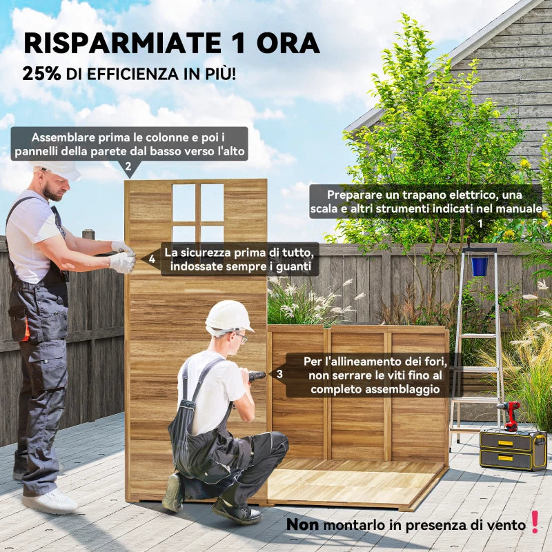 Outsunny Casetta da Giardino in Legno 1.8x2m con Porta Doppia, Finestra e Base Inclusa, Colore Legno