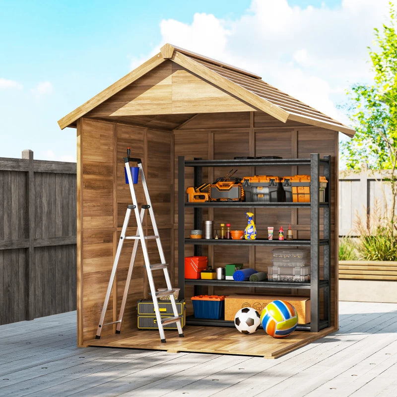 Outsunny Casetta da Giardino in Legno 1.8x2m con Porta Doppia, Finestra e Base Inclusa, Colore Legno