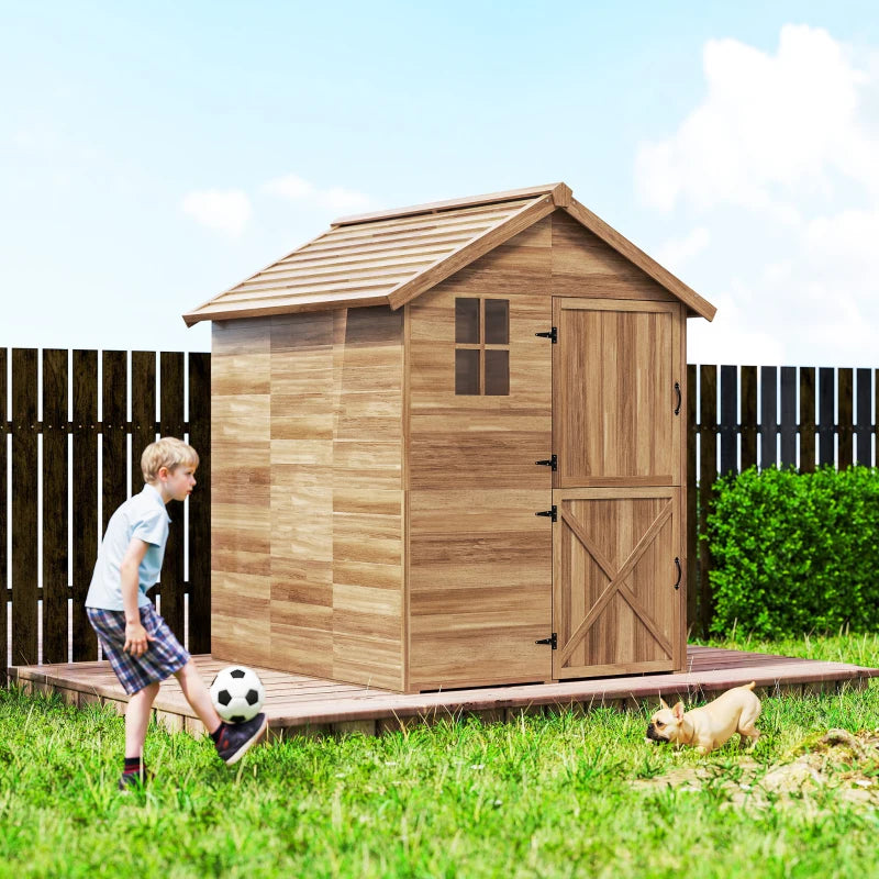 Outsunny Casetta da Giardino in Legno 1.8x2m con Porta Doppia, Finestra e Base Inclusa, Colore Legno