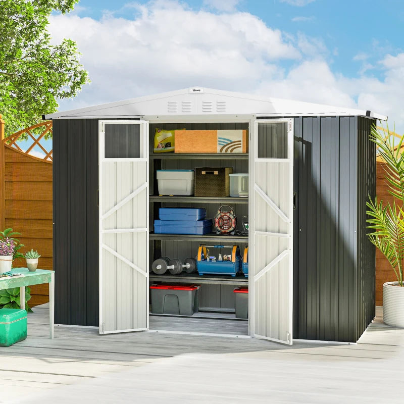 Outsunny Capanno da Giardino Porta Attrezzi in Acciaio Zincato con 2 Porte, 246x117x180 cm, Grigio Scuro