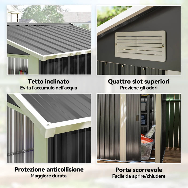 Outsunny Casetta da Giardino Porta Attrezzi in Acciaio, Tetto inclinato e 4 Prese d'Aria, 152x132x188cm