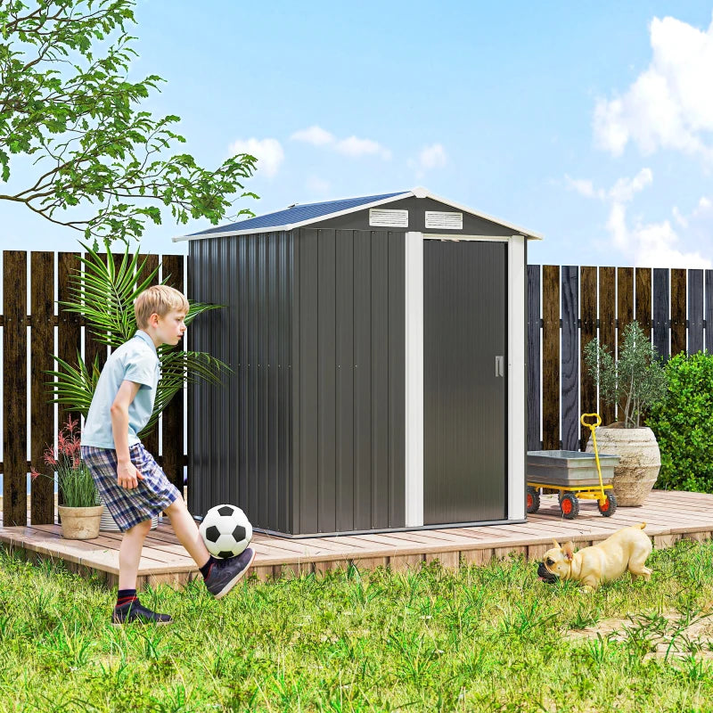 Outsunny Casetta da Giardino Porta Attrezzi in Acciaio, Tetto inclinato e 4 Prese d'Aria, 152x132x188cm