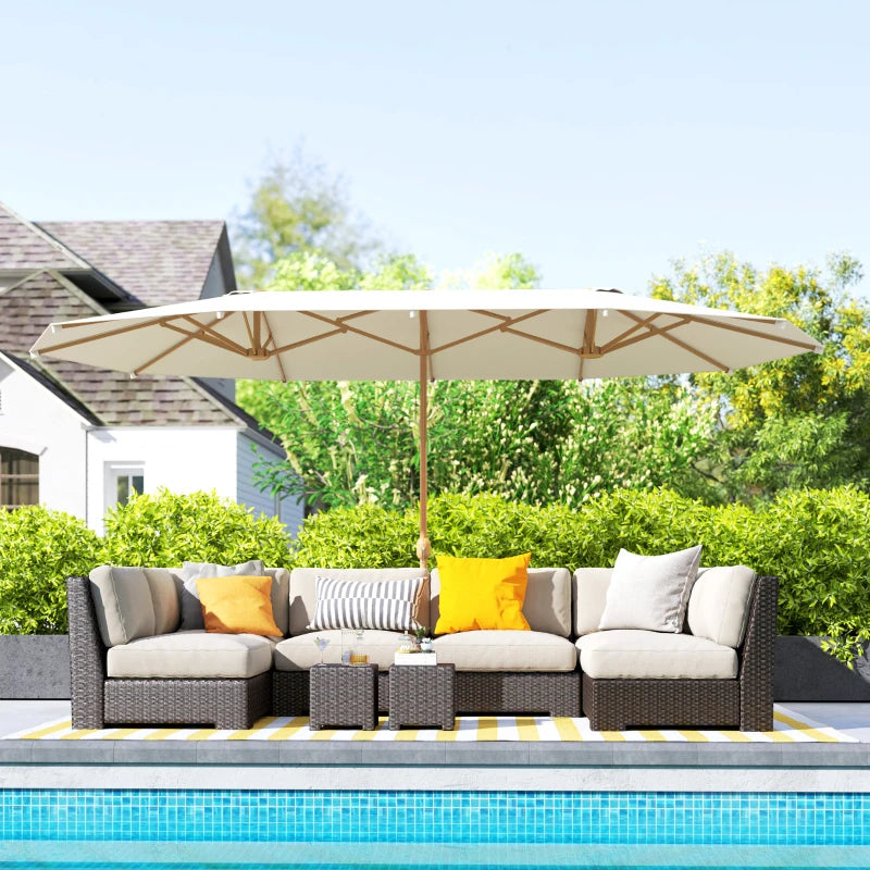 Outsunny Ombrellone Doppio con Apertura a Manovella, in Acciaio Inox e Poliestere, 455x265x238 cm, Beige