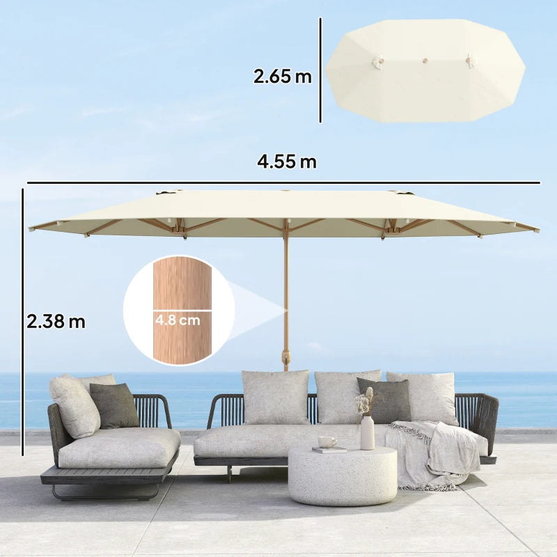 Outsunny Ombrellone Doppio con Apertura a Manovella, in Acciaio Inox e Poliestere, 455x265x238 cm, Beige
