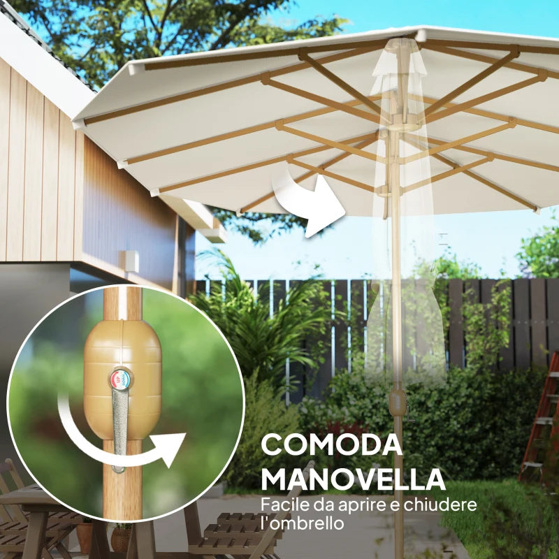 Outsunny Ombrellone Doppio con Apertura a Manovella, in Acciaio Inox e Poliestere, 455x265x238 cm, Beige