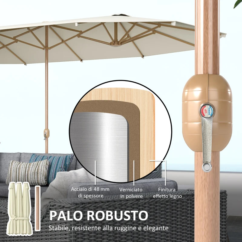 Outsunny Ombrellone Doppio con Apertura a Manovella, in Acciaio Inox e Poliestere, 455x265x238 cm, Beige