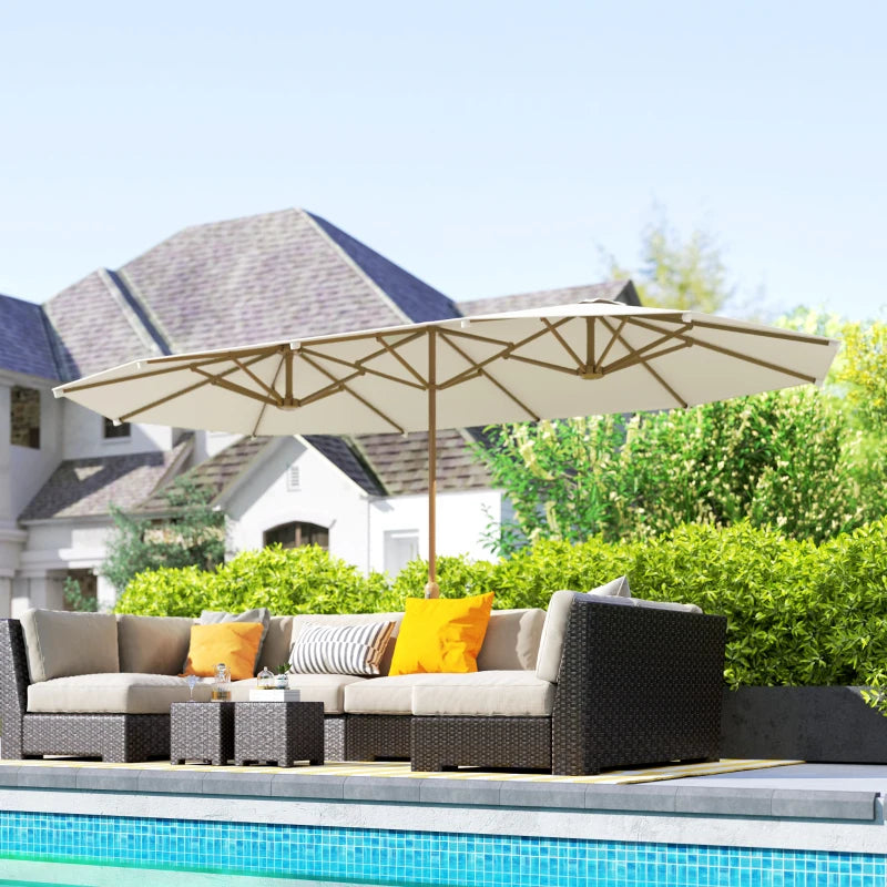 Outsunny Ombrellone Doppio con Apertura a Manovella, in Acciaio Inox e Poliestere, 455x265x238 cm, Beige