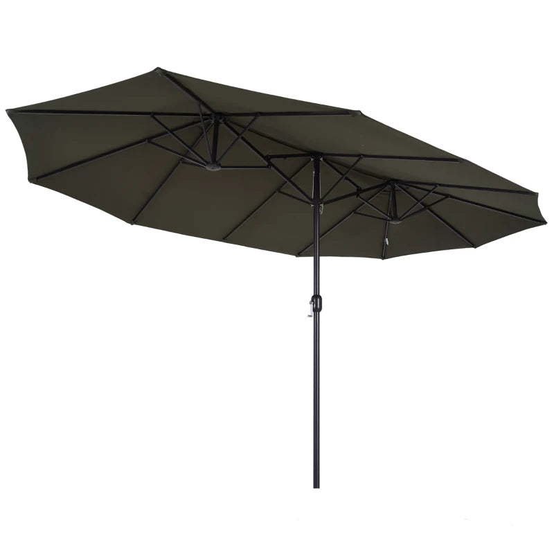 Outsunny Ombrellone Doppio da Giardino 4.6x2.7 m a 12 Stecche con Prese d'Aria e Manovella, Ombrellone per Esterni in Acciaio e Poliestere, Anti UV, Grigio