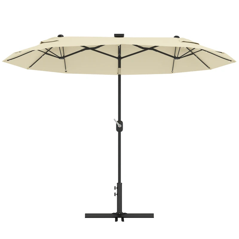Outsunny Ombrellone Doppio con Luci LED e Base a Croce, in Poliestere e Acciaio, 295x150x219 cm, Bianco Crema