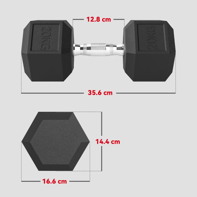 HOMCOM Manubrio Esagonale da 20kg in Acciaio e Gomma per Workout in Palestra, Casa e Ufficio, Nero