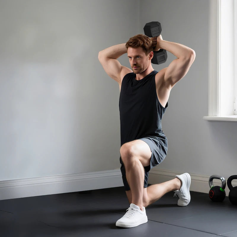 HOMCOM Manubrio Esagonale da 20kg in Acciaio e Gomma per Workout in Palestra, Casa e Ufficio, Nero