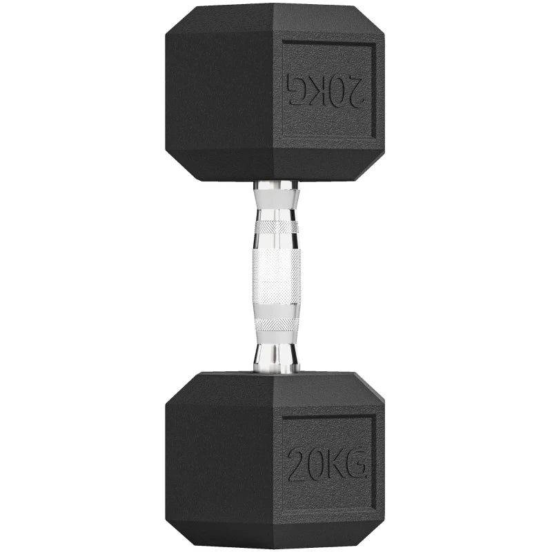 HOMCOM Manubrio Esagonale da 20kg in Acciaio e Gomma per Workout in Palestra, Casa e Ufficio, Nero
