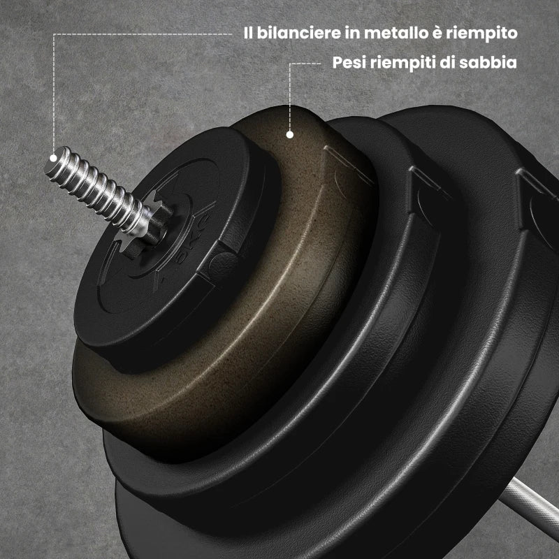 HOMCOM Set di Manubri Regolabile, Set Bilanciere e Dischi 70kg, 8 Dischi Pesi Rivestiti in Plastica e Barra in Metallo, 170x40.5x40.5cm, Nero