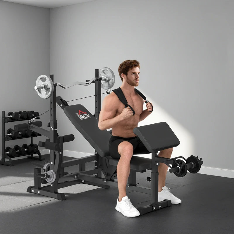 HOMCOM Panca da Palestra Regolabile con Supporto per Bilanciere, in Acciaio e PU, 210x110x103-123 cm, Nero