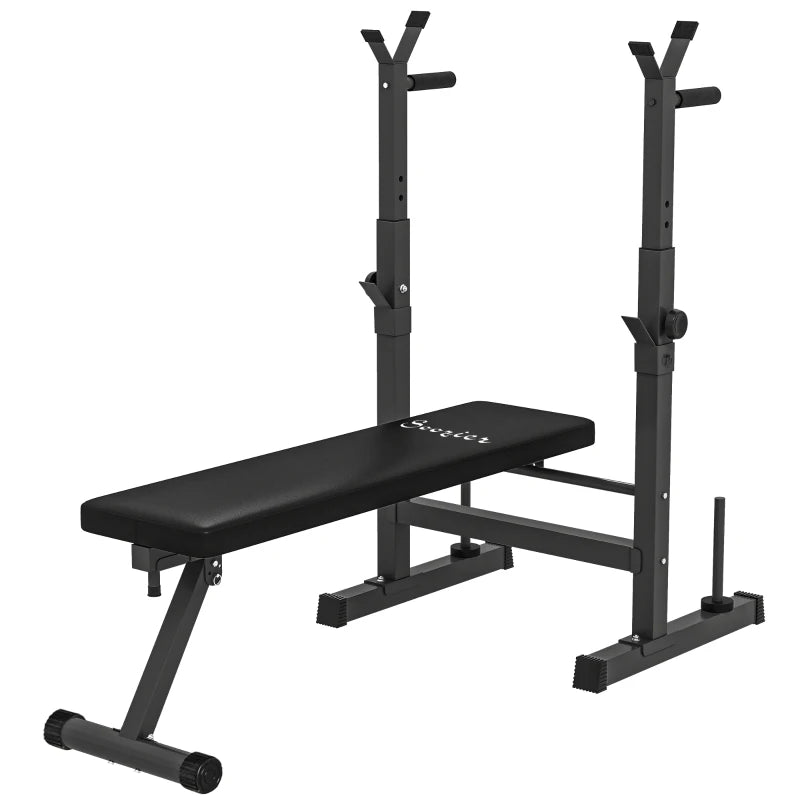 HOMCOM Panca Pesi Pieghevole con 8 Altezze Regolabili e Supporto Bilanciere in Acciaio e PU, 140x73x98-122 cm, Nera