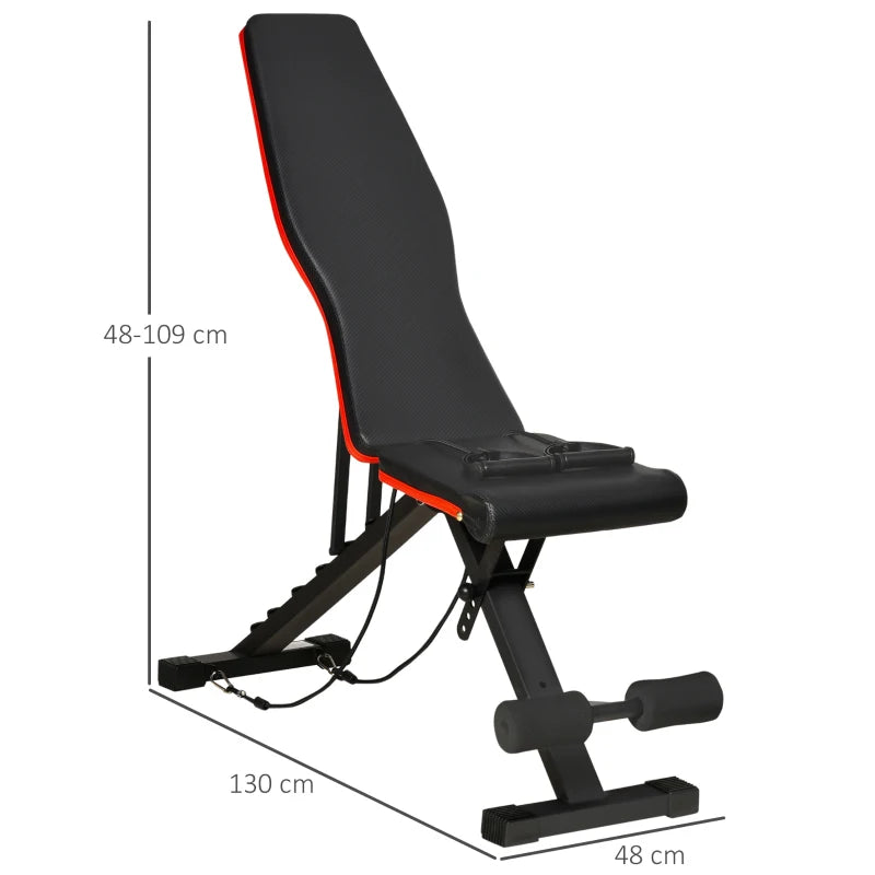 HOMCOM Panca Multifunzione per Addominali e Pesi, Inclinazione Regolabile ed Elastici, 130x48x48-109cm, Nero