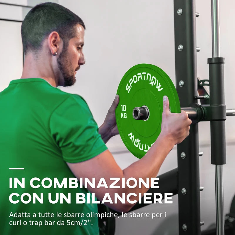 SPORTNOW Set 2 Dischi Pesi da 10kg in Gomma con Foro da 2"/5 cm per Manubri e Bilancieri, Verde
