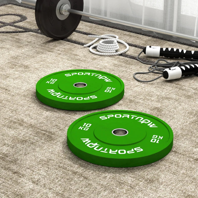SPORTNOW Set 2 Dischi Pesi da 10kg in Gomma con Foro da 2"/5 cm per Manubri e Bilancieri, Verde