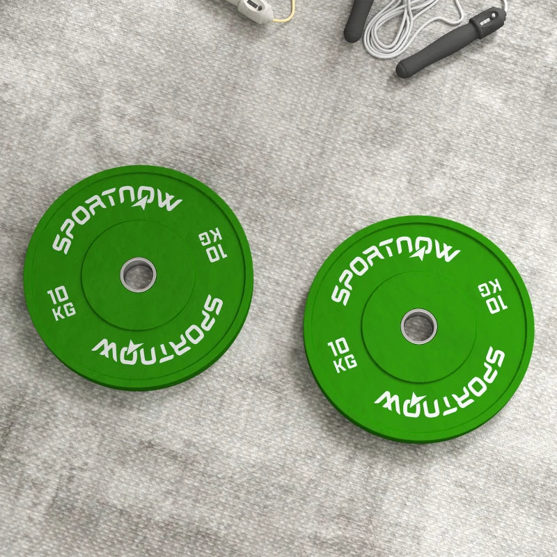 SPORTNOW Set 2 Dischi Pesi da 10kg in Gomma con Foro da 2"/5 cm per Manubri e Bilancieri, Verde