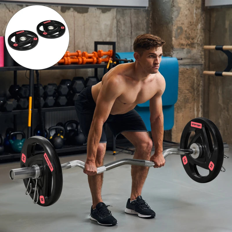 SPORTNOW Set di 2 Dischi Pesi da 10kg in Acciaio con Rivestimento in Gomma per Bilanciere