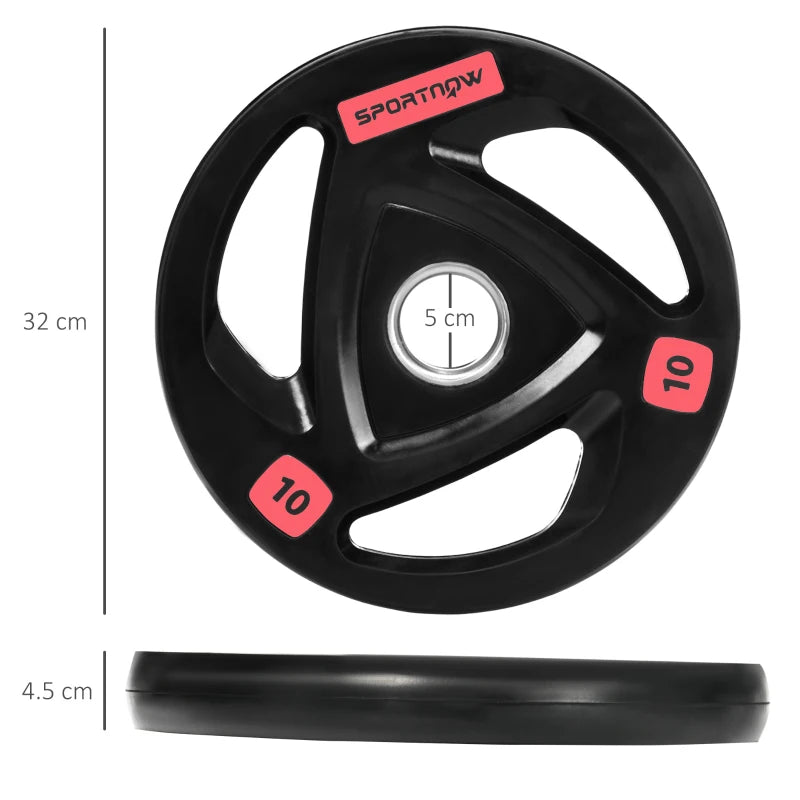 SPORTNOW Set di 2 Dischi Pesi da 10kg in Acciaio con Rivestimento in Gomma per Bilanciere