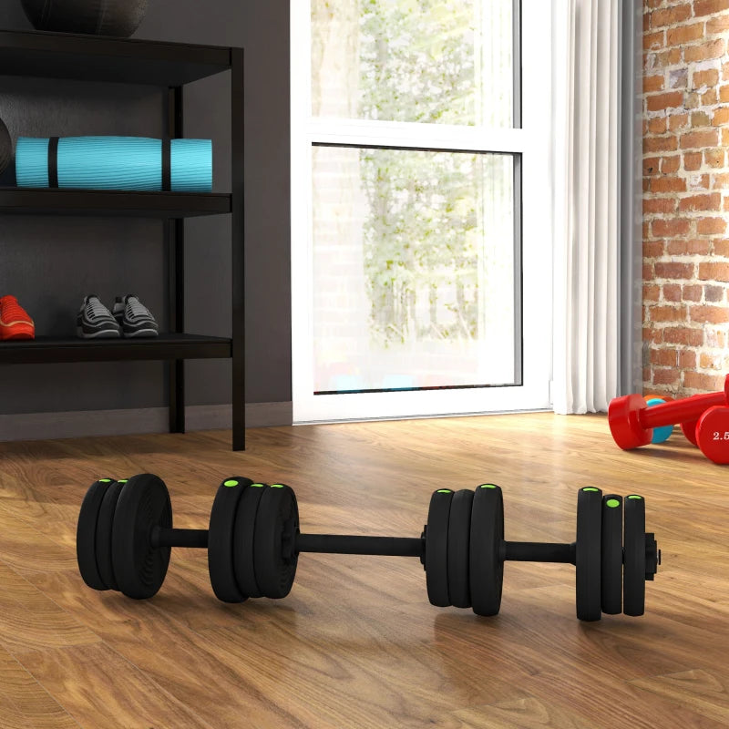 SPORTNOW Set 2 in 1 con 2 Manubri Convertibili in Bilanciere, Peso Totale 20 kg e Dischi Pesi Regolabili, Nero
