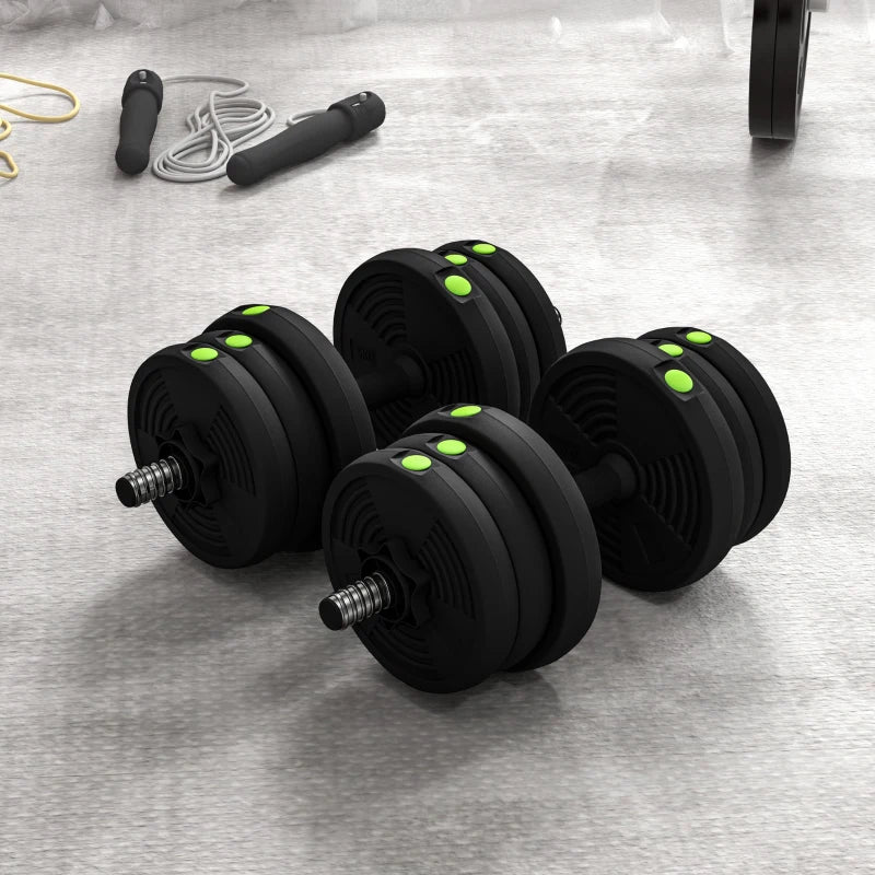 SPORTNOW Set 2 in 1 con 2 Manubri Convertibili in Bilanciere, Peso Totale 20 kg e Dischi Pesi Regolabili, Nero