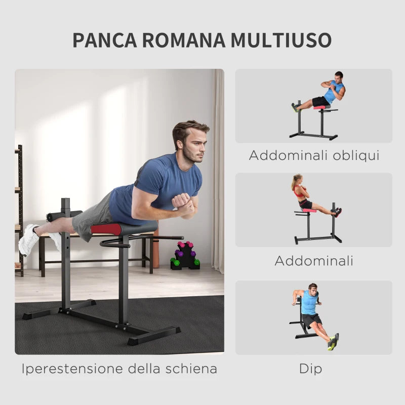 SPORTNOW Sedia Romana Regolabile su 6 Posizioni con Maniglie Laterali, in Acciaio e PU, 110x70x95 cm, Nero