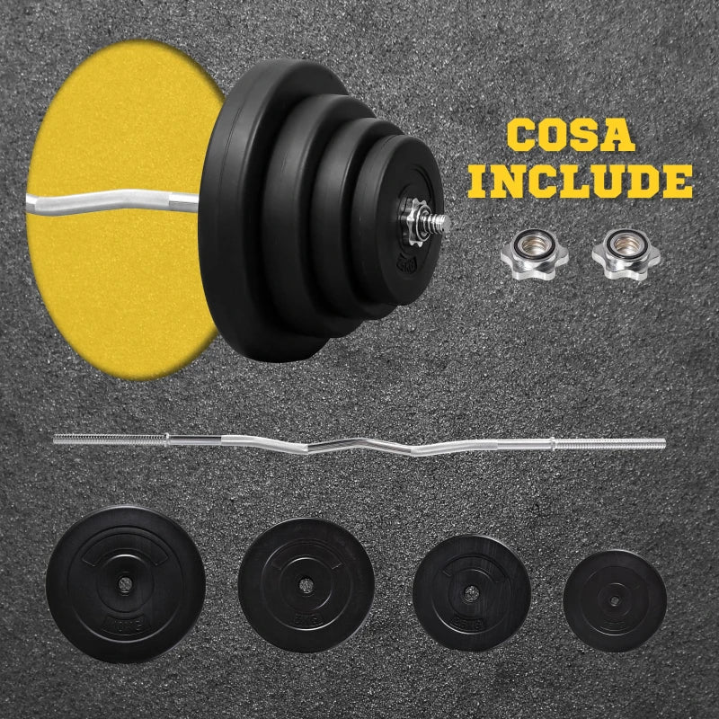 HOMCOM Set di Manubri Regolabile, Set Bilanciere e Dischi 70kg, 8 Dischi Pesi Rivestiti in Plastica e Barra in Metallo, 140x38.5x38.5cm, Nero