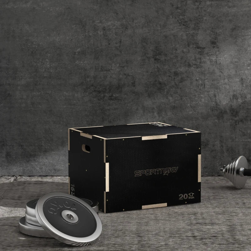 SPORTNOW Box Jump Pliometrico a 3 Altezze in Legno Antiscivolo, 61-51-41cm, Nero