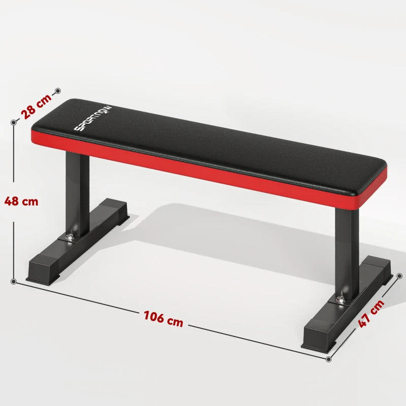 SPORTNOW Panca Piana per Pesi e Addominali in Acciaio con Cuscino e Capacità 300kg, 106x26x48cm, Nero