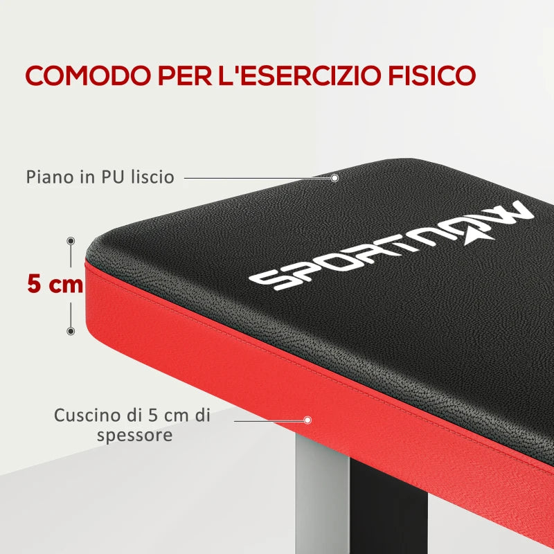 SPORTNOW Panca Piana per Pesi e Addominali in Acciaio con Cuscino e Capacità 300kg, 106x26x48cm, Nero