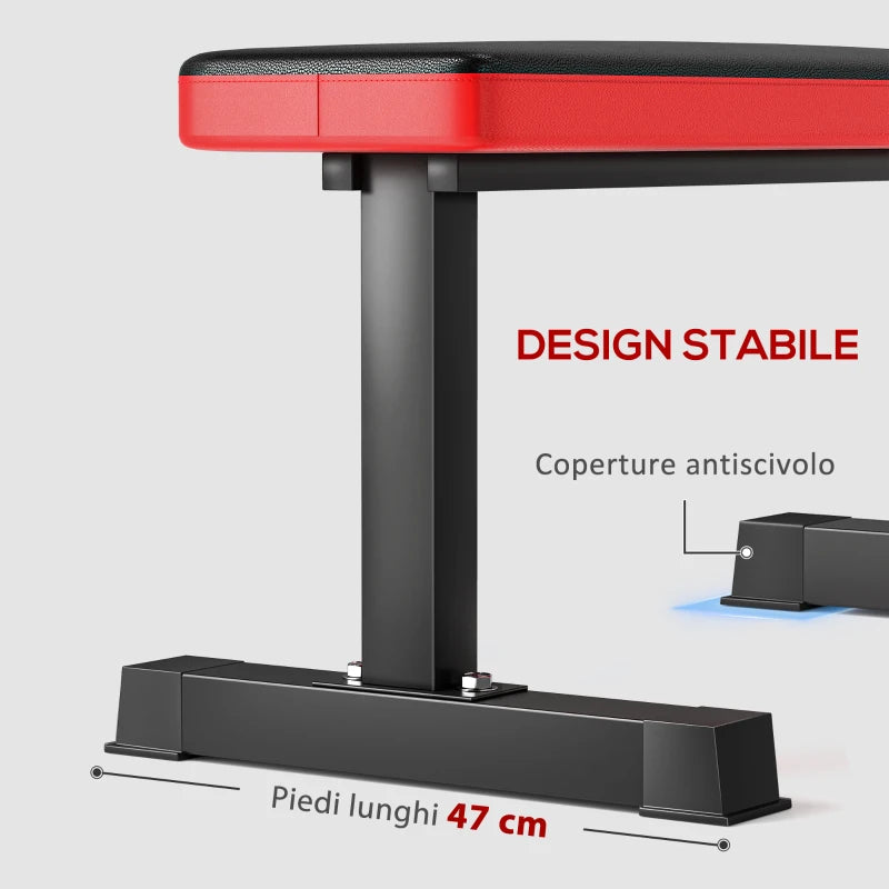 SPORTNOW Panca Piana per Pesi e Addominali in Acciaio con Cuscino e Capacità 300kg, 106x26x48cm, Nero