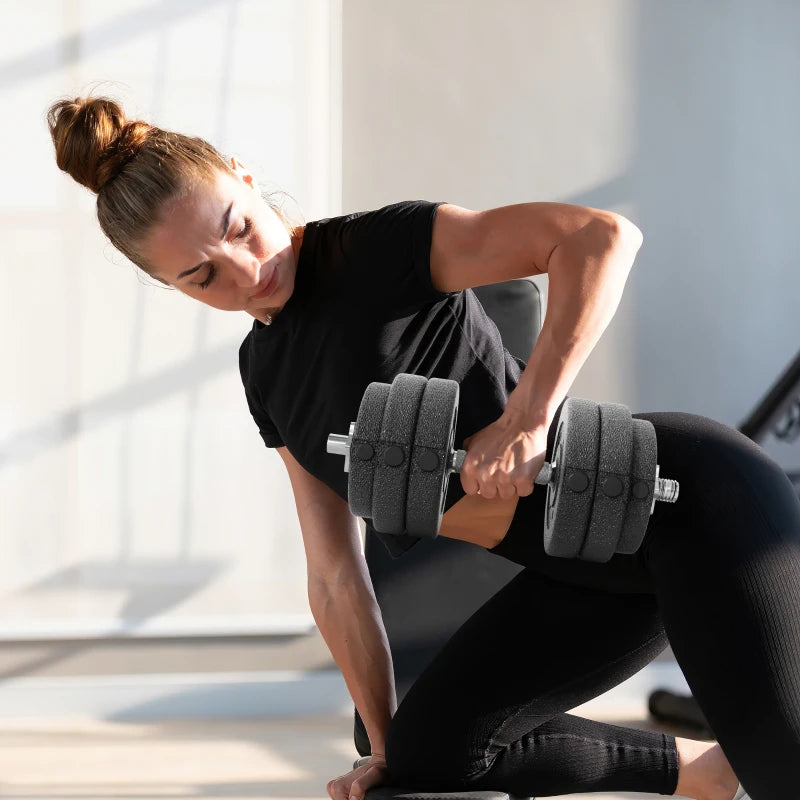 HOMCOM Set Pesi Manubri da 30 kg (8x2.5 kg, 4x1.5 kg) con 12 Dischi e 2 Manubri da 2 kg, 43x18x7.5 cm, Nero