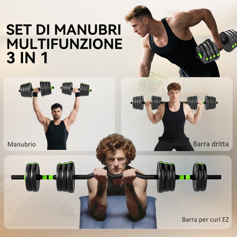 SPORTNOW Set Bilanciere con Pesi 3 in 1 da 16 Dischi e Impugnatura Antiscivolo, 140x22x22 cm, Verde