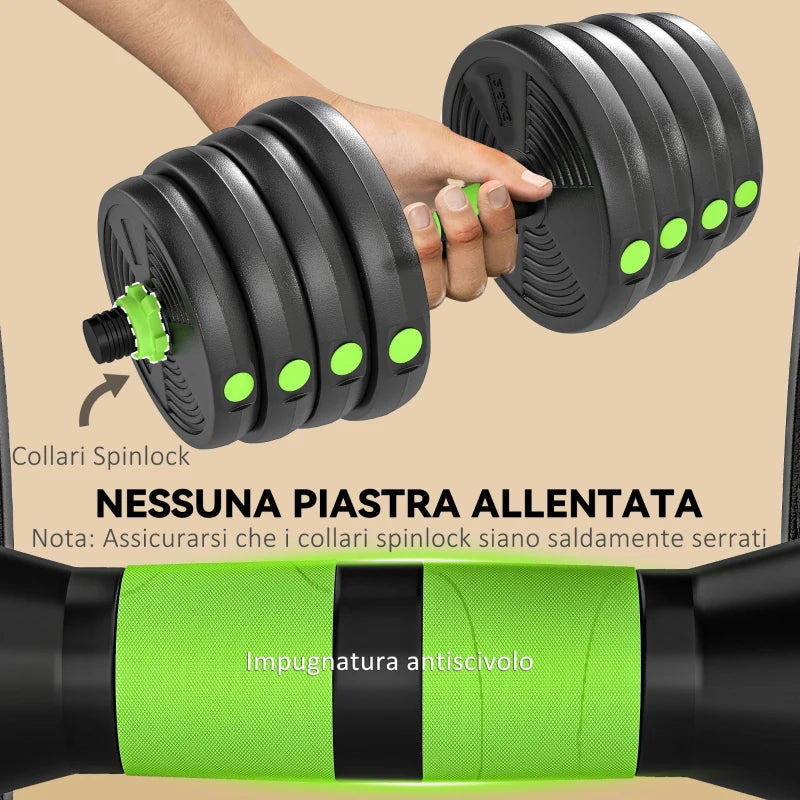 SPORTNOW Set Bilanciere con Pesi 3 in 1 da 16 Dischi e Impugnatura Antiscivolo, 140x22x22 cm, Verde