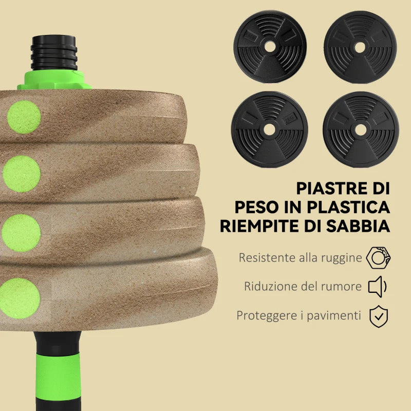 SPORTNOW Set Bilanciere con Pesi 3 in 1 da 16 Dischi e Impugnatura Antiscivolo, 140x22x22 cm, Verde