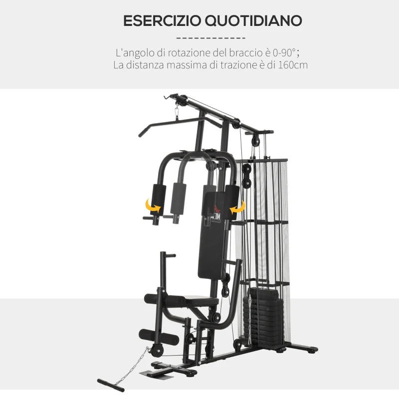 HOMCOM Stazione Fitness Palestra Multifunzione per Allenamento a Casa e Professionale, Acciaio 150x110x210cm Nero