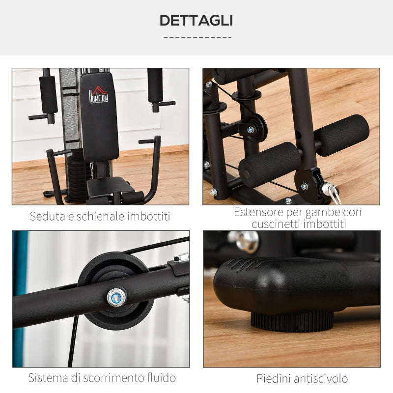 HOMCOM Stazione Fitness Palestra Multifunzione per Allenamento a Casa e Professionale, Acciaio 150x110x210cm Nero