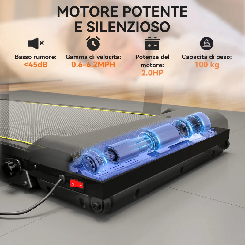 SPORTNOW Tapis Roulant Pieghevole con Inclinazione Regolabile, Velocità 1-10 km/h, Display LED e Telecomando, Nero