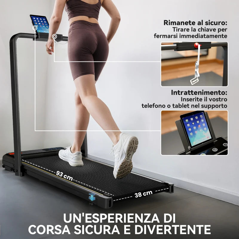 SPORTNOW Tapis Roulant Pieghevole con Inclinazione Regolabile, Velocità 1-10 km/h, Display LED e Telecomando, Nero