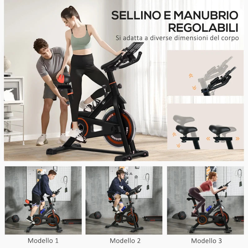 HOMCOM Cyclette da Casa con Volano da 8 kg e Schermo LCD, in Acciaio e ABS, 103x53x100-114 cm, Rosso e Nero