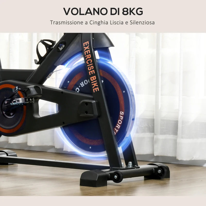 HOMCOM Cyclette da Casa con Volano da 8 kg e Schermo LCD, in Acciaio e ABS, 103x53x100-114 cm, Rosso e Nero