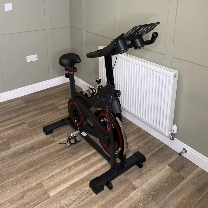 HOMCOM Cyclette da Casa con Volano da 8 kg e Schermo LCD, in Acciaio e ABS, 103x53x100-114 cm, Rosso e Nero